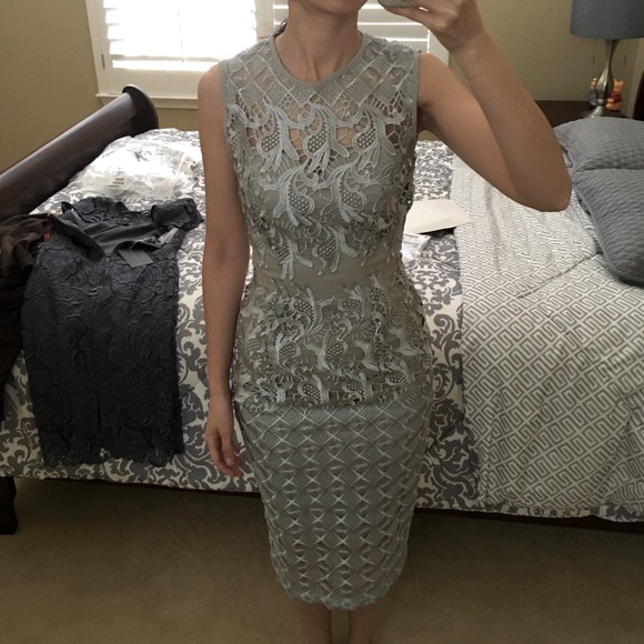 Little Mistress ASOS Waterlily Crochet Silver Gray Lace Midi Dress Illusion - Picture 10 of 16